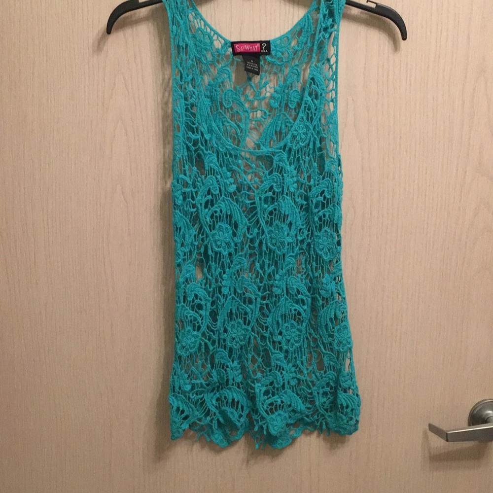 Say What? Crochet Blue Tank Top